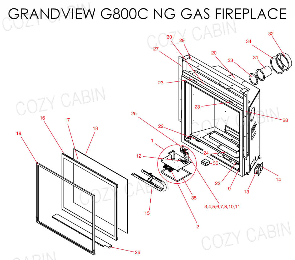 Grandview Medium Direct Vent Propane Gas Fireplace (G800C-NG) #G800C-NG